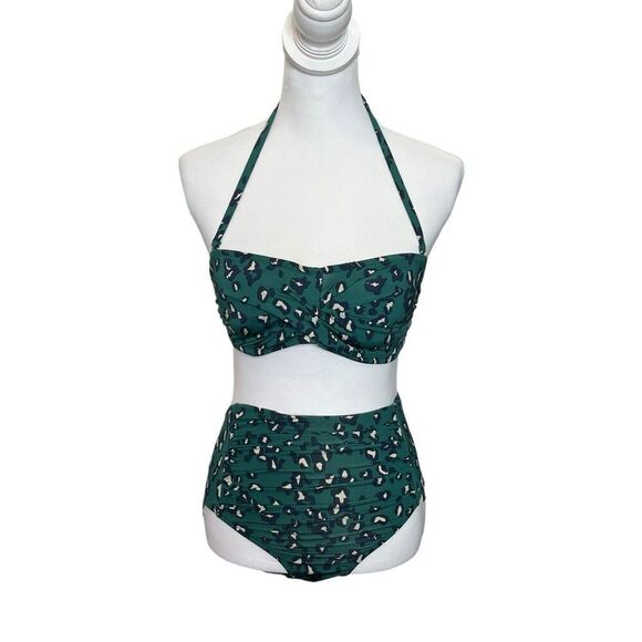 Garnet Hill NWT Bikini Set Women’s Size 2 Leopard High Waist Ruched Swimsuit - Picture 1 of 9